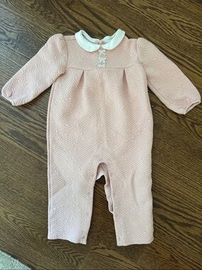 Janie and Jack Pale Pink Quilted Footie with White Peter Pan Collar